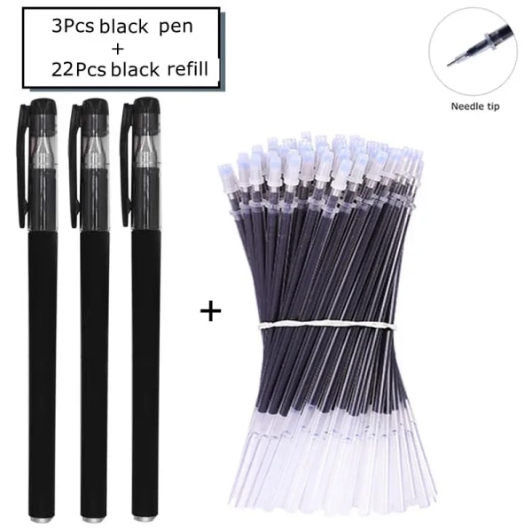 Gel Pen Set Skolmaterial Svart Blå Röd Bläck Färg 0,5 mm Kulspetspenna Kawaii Pen Skrivverktyg Skola kontorspapper 25Pcs Black set B