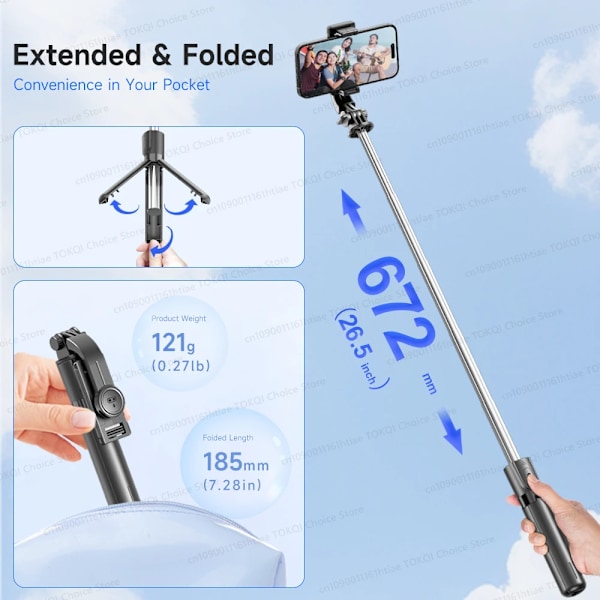 TOKQI Selfie Stick Stativ Telefonhållare Skrivbordsstativ Utdragbar Monopod m/ Bluetooth RC för Mobil Live Sändning Handhållen Foto Selfie Stick Option3