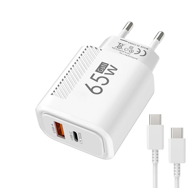65W GaN USB C PD Laddare Snabbladdning Typ C Mobiltelefonladdare Adapter Snabbladdare 3.0 För iPhone 15 Samsung Xiaomi Huawei White EU and Cable
