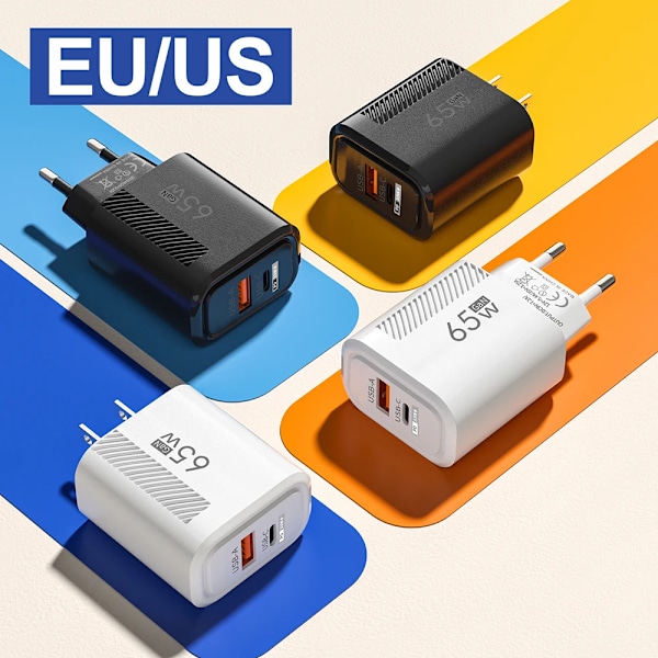 65W GaN USB C PD Laddare Snabbladdning Typ C Mobiltelefonladdare Adapter Snabbladdare 3.0 För iPhone 15 Samsung Xiaomi Huawei White EU and Cable