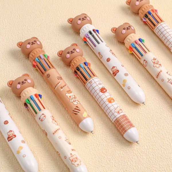 10 färger kulspetspenna tecknad björn 0,5 mm färgglada bläckgelpennor Silikon Kawaii-pennor Skolkontorsmaterial Koreanskt brevpapper D