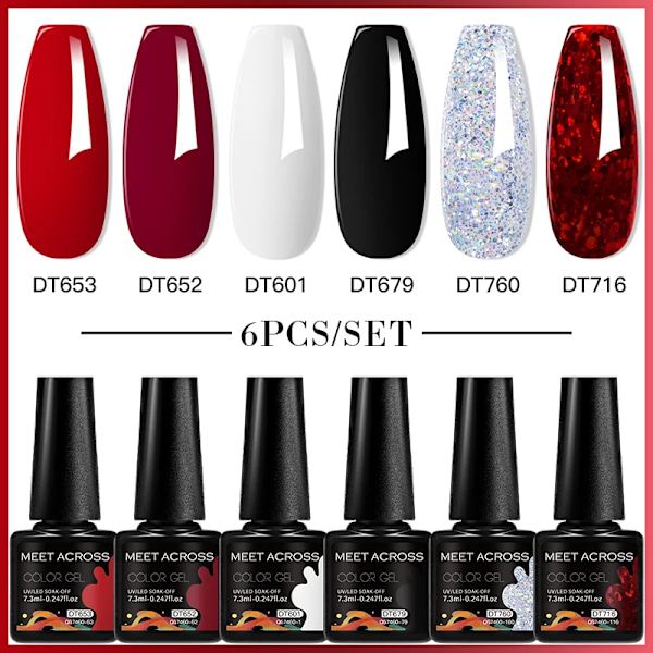 MEET ACROSS 6-pack Gel Nagellack Set Lila Blå Vår Sommar Allt För Dekoration UV Gel Vernis Långvarig Nagelkonst Manikyr ZH24122