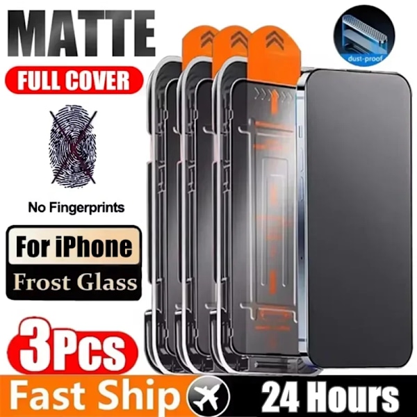 3-pack Oleofobisk Beläggning Dammfri Installation Skärmskydd för IPhone 13 14 11 12 15 16 Pro Max 15 Plus XR XS Matt Glas For iPhone 16 Pro 3Pcs Matte Glass