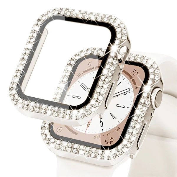 Bling Glas+Skal För Apple Watch Fodral 44mm 45mm 41mm 40mm 42mm 44 mm Diamant stötfångare+Skärmskydd iwatch serie 7 9 8 5 6 SE Starlight 11 44mm series 654 Se