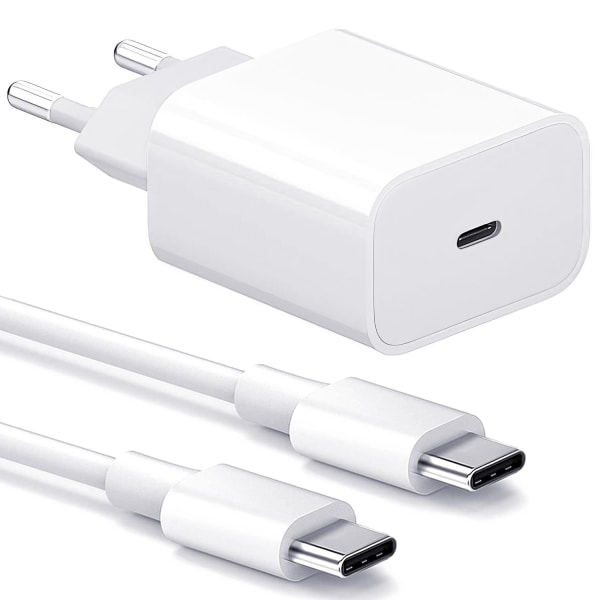 Laddare för iPhone 15 - Snabbladdare - Adapter + Kabel 20W USB-C Whit White iPhone 15