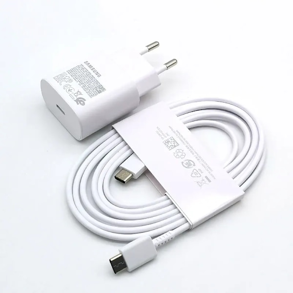 Samsung Laddare 25W Super Snabbladdningsadapter 1.8M Typ C-kabel för Galaxy S20 S21 S22 S23 S24 Ultra Z Flip Fold 6 5 4 3 2 Black-With 3A Cable