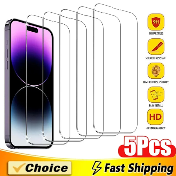 5 st Härdat Glas För iPhone 15 13 11 12 14 Pro Max Mini Skärmskydd För IPhone 16 7 8 Plus X XR XS MAX Skyddsglas For iPhone XR 5 Pieces