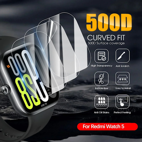 1-5 st Hydrogelfilm för Xiaomi Redmi Watch 5 Smartwatch Tillbehör Böjd Mjukt Skärmskydd Watch 5 Ej Glas 2PCS For Redmi Watch 5
