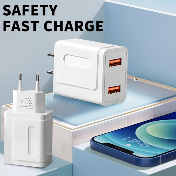 2 Portars USB-laddare Snabbladdning Portabel Mobiltelefon Snabbladdare För Samsung S23 Xiaomi 14 Pro Huawei Dubbel USB Vägg