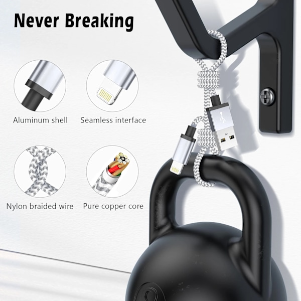 2-pack Ultralång Snabb Laddning USB-kabel för iPhone 14 8 7 Plus 13 12 11 Pro Max XS XR 3A USB Laddare Datakabel Flätad Kabel 2PCS 3m