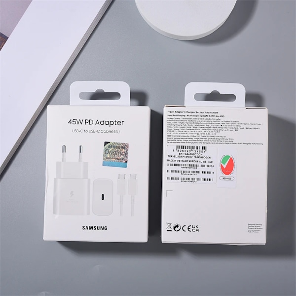 SAMSUNG 45W Super Snabbladdare för Galaxy S24 Z Flip Fold 5 4 3 2 S24 S23 S22 Note20 Ultra Plus A55 5A USB C till USB C PD-kabel EU set White