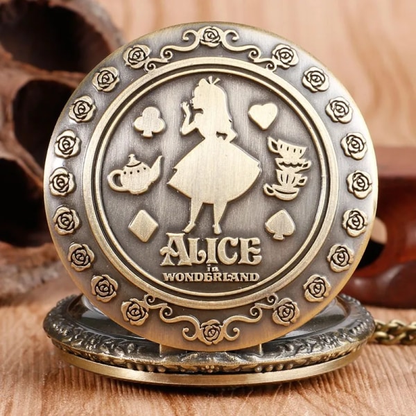 Nyankomst retro Alice in Wonderland-tema brons kvarts fickklockor Vintage Fob-klockor Christmas Brithday Present relogio bronze