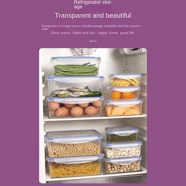 Förseglad Rektangulära Kylskåp Förvaringslåda Med Lod Plast Trasparent Crisper Food Containers Stackable Microw 1500ml 1pc