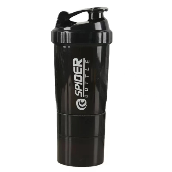 500 ml Protein Shaker Cups med pulverförvaringsbehållare Mixer Cup Gym Sportvattenflaskor med trådvisp Bollar Dryckesartiklar black