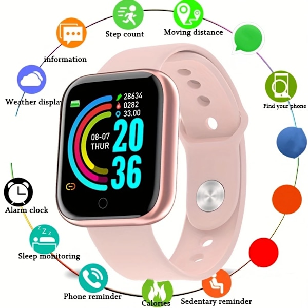 Smartwatch 116Plus D13 Y68 Sport Armband Löpning Fitness Monitor Spåra Hjärtfrekvens Meddelande Påminnelse Män Smartwatch Kvinna Klocka Y68 Pink