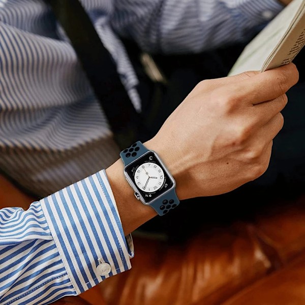 Sportarmband för Apple Watch Band 46mm 44mm 40mm 42-38-41mm 45mm Andningsbart Armband iWatch Series 10 9 8 7 6 SE 5 3 Ultra 2 49mm 16 dark blue black 38 40 41 S10-42mm ML