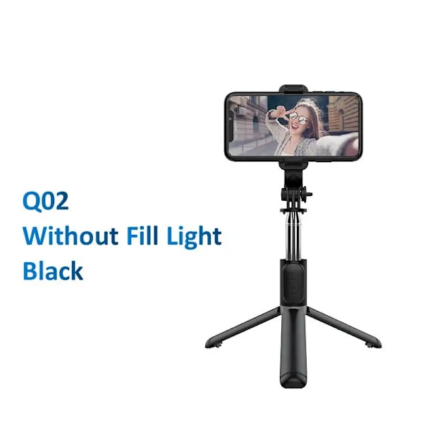 Bärbart Selfie Stick Stativ Utdragbart Trådlöst Bluetooth Fjärrkontroll Bärbart Smartphone Stativ Fäste för Ios Android Telefon Q02 Black