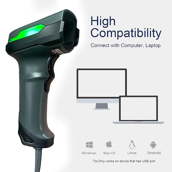 Trådbunden 2D QR-streckkodsläsare med stativ Handhållen USB-streckkodsläsare Datamatrix CMOS-bild Automatisk skanner Only D60 Scanner