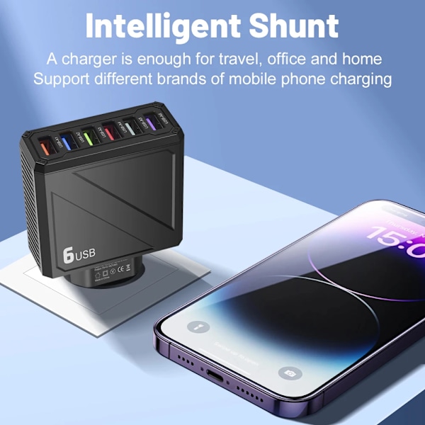 USB Snabbladdare 3.1A 6 Portar Snabbladdning Telefonladdare För iPhone Samsung Xiaomi Huawei Multi Portar USB Väggladdare White EU