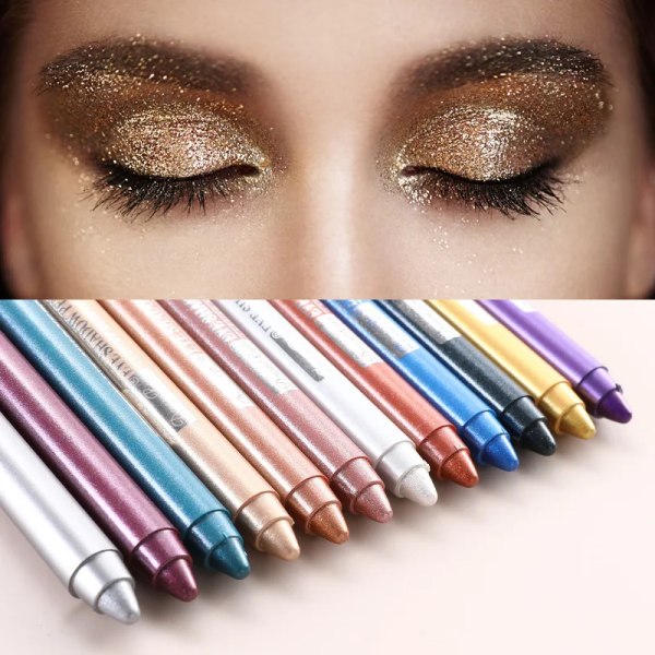 Pearlescent Eyeshadow Pencil Glitter Silkworm Liner Pen Highlighter Långvarig matt ögonskugga Stick Eyes Makeup Kosmetika 10 with Sharpener