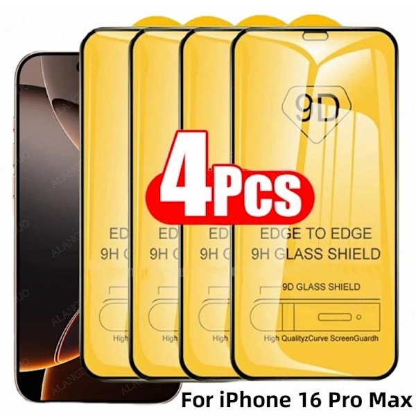 4 st 9D Skärmskydd för iPhone 16 Pro Max 15Pro 14 13 12 Anti-Repor Härdat Glas för iPhone 16Promax Skyddsglas For iPhone 11 4PCS