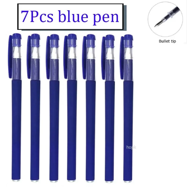 Gel Pen Set Skolmaterial Svart Blå Röd Bläck Färg 0,5 mm Kulspetspenna Kawaii Pen Skrivverktyg Skola kontorspapper 7Pcs Blue pen D