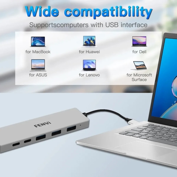 FENVI-airies USB 6 en 1, Type C vers 4K, kompatibel HDMI, USB 3.0 PD 100W, Adaptateur de Charge Rapide, Station S6 för Macbook Pro Air Dallas M2 PC 6In1 USB Type C Hub