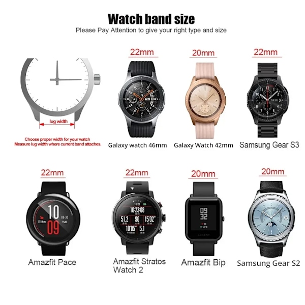 22mm 20mm Armband för Samsung Galaxy 7 6 5 4 40/44mm 6Classic Gear S3 Active2 Rostfritt Stål Armband för Huawei GT3 4Pro Amazfit Gold 22mm