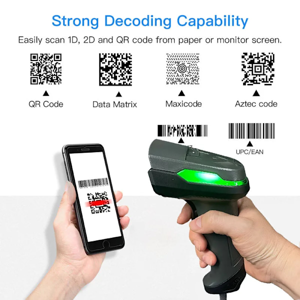Trådbunden 2D QR-streckkodsläsare med stativ Handhållen USB-streckkodsläsare Datamatrix CMOS-bild Automatisk skanner Only D60 Scanner