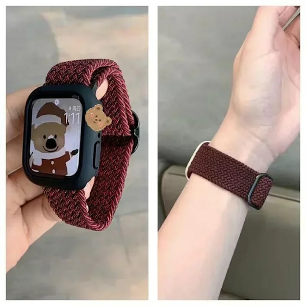 Koreanska Söt Braied Rem Case För Apple Watch Band 49Mm 41Mm 45 44 38 42 Nylon Armband För Iwatch Serie 9 8 7 6 5 4 3 Se 40 Black For Series456SE 44MM