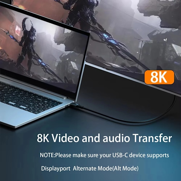 NNBILI PD100W USB3.2 Gen2 20Gbps 8K@60Hz Thunderbolt3 USB-C till C Kabel 5A Snabbladdning för iPhone 15 Pro Max MacBook PC Laptop black 2m