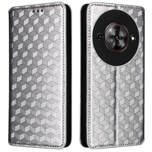 Wallet Case for ZTE Blade A75 5G nubia Focus, Diamond Pattern Leather Case - Black (Silver)
