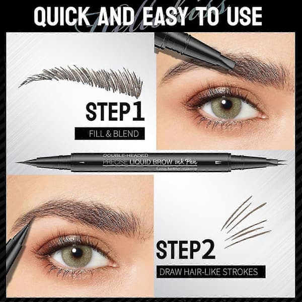 Natural Eyebrow Pencil, New 2-in-1 Double-Sided Microblading Eyebrow Pen, with Micro-Fork Tip and Precise Brush Tip (Black Brown)