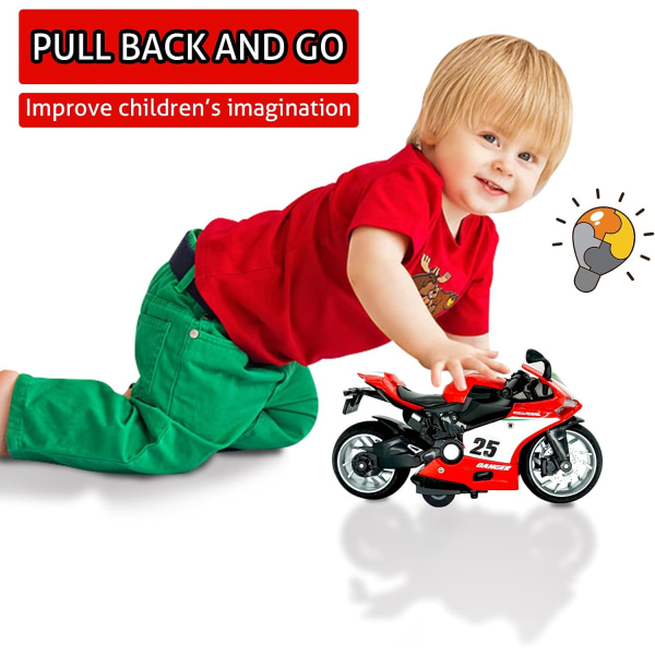 Toy Motorcycle, Pull Back Motorcykelleksak med ljud och ljus, 1:12 Motorcykelmodell Leksak för barn Födelsedag Julfest Tillbehör (röd)