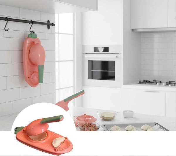 Dumplingpress med skrapa, ergonomisk OnePress blomformad dumplingmaskin för hemmabruk rosa