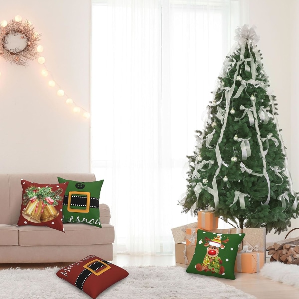 Cover 45,72 x 45,72 cm Röd Juldekoration Inomhus heminredning Cover 4 delar set för soffa