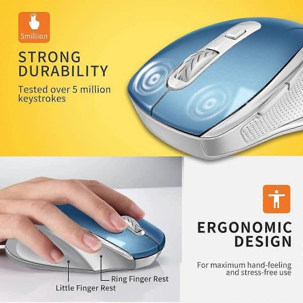 Wireless Mouse, 2.4G Wireless Ergonomic Mouse Portable Cordless Optical USB Mouse with Nano Receiver, 3 Adjustable DPI Levels, 6 Buttons for Laptop