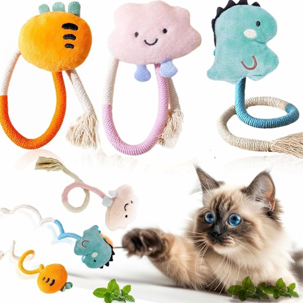 3-pack kattmynta leksaker, kattleksak tuggleksak, interaktiva kattleksaker för katttandvård och luktborttagning, kattleksaker interaktiv tandleksak