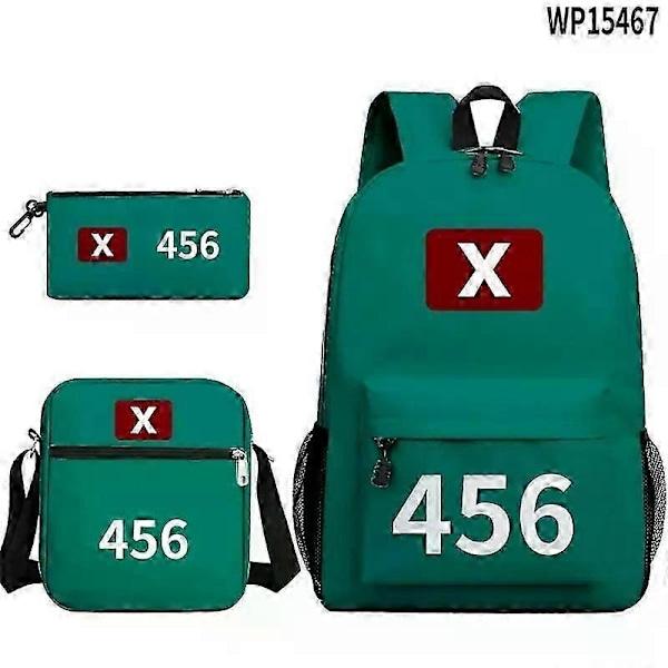 3-pack Squid Game Säsong 2 Överlevnadsspel Ryggsäck Student Skolväska Axelväska Bokväska-Bra 456 Backpack