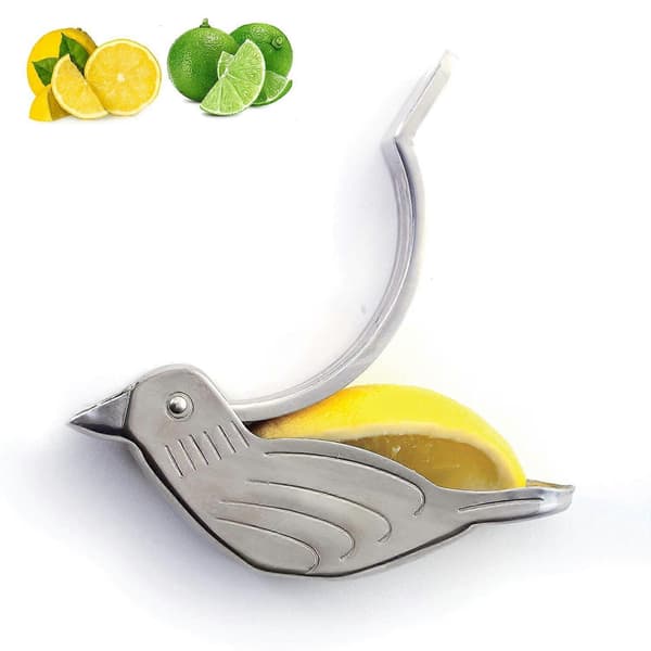 Citronpresser i rustfrit stål i fugleform, manuel citruspresser til citron og lime, 2 stk. sølv
