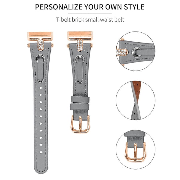Typ B Armband i äkta ko-läder för Fitbit Versa 4/Sense 2 Klocka (Spänne i Roséguld) Style C