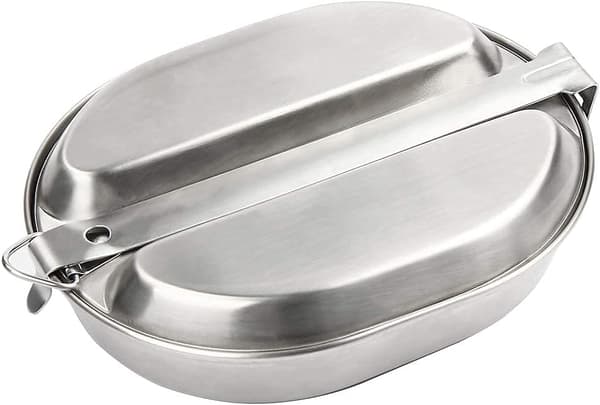 Militær mess kit bakke og stegepande i rustfrit stål, bærbart camping-kogegrejssæt