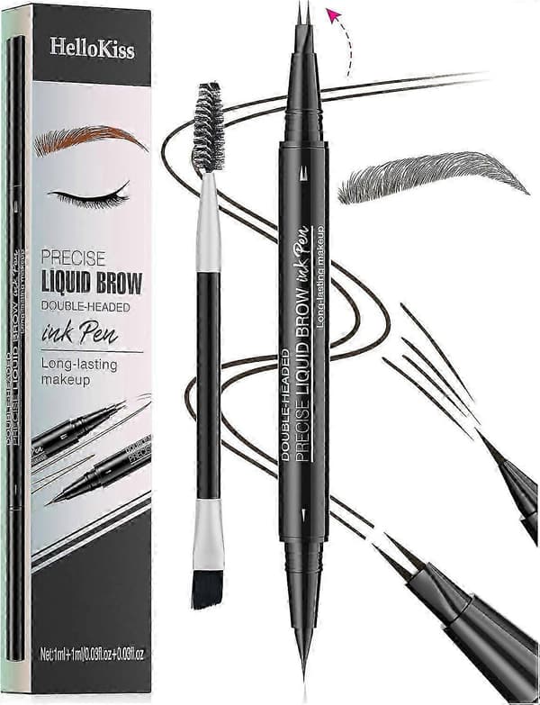 Natural Eyebrow Pencil, New 2-in-1 Double-Sided Microblading Eyebrow Pen, with Micro-Fork Tip and Precise Brush Tip (Black Brown)
