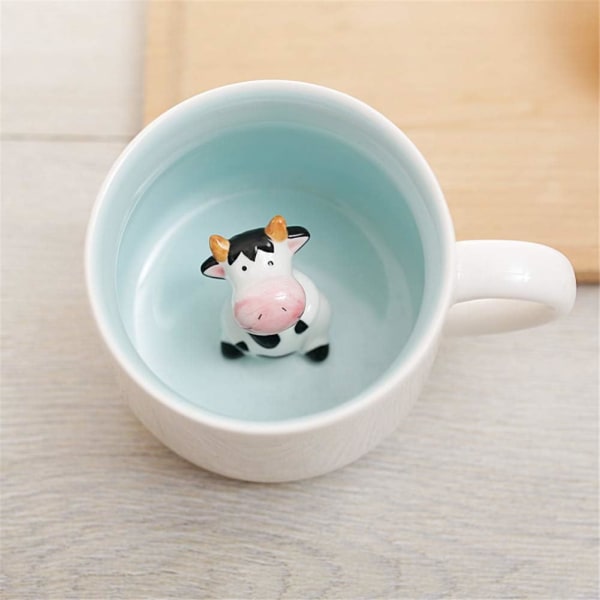 Lemon Park Surprise 3D kaffemugg Djur inuti 12 oz med ko, handgjord keramikkopp, jul, födelsedagsöverraskning för vänner Familj (12 oz ko)