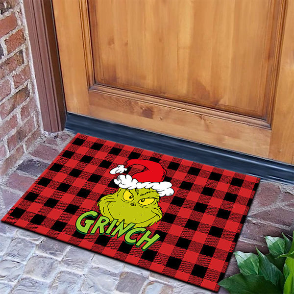 Jule Grinch gulvmåtte, juleferie dekorativ gulvmåtte (rødt gitter 60X90cm)