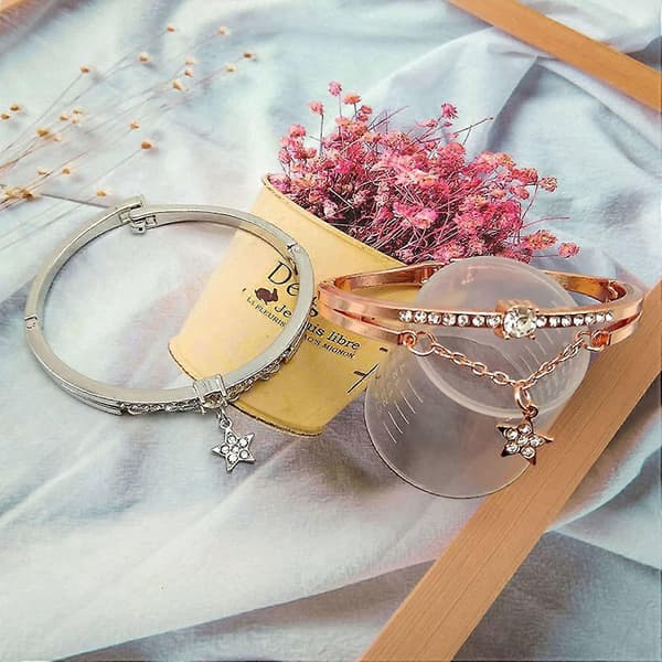 Gemstone Star Pattern Synthetic Crystal Diamond Bangle, Women Opening