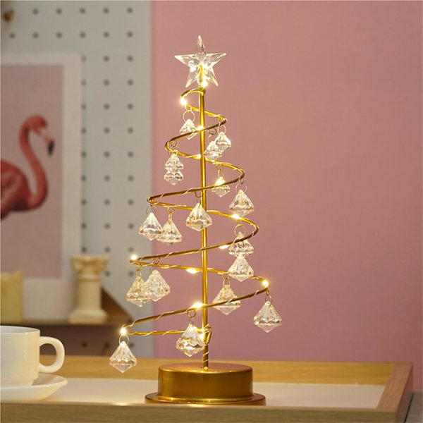 Krystall juletrelampe, 13 tommer 27 LED skrivebordslampe nattbord krystall nattlys skrivebordsdekorasjon LED-lys batteridrevet, for hjemmefest bryllup