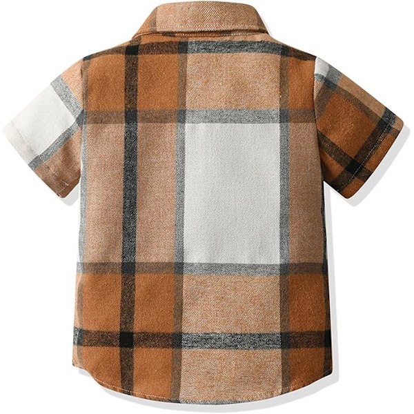 Rutete skjorte med korte ermer for gutter, barneskjorter med knapper, rutete sommerklær for 1-8 år Light Brown 1-2Y