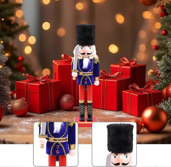 Julnötknäppare Träfigur Blå Traditionell Prydnad för Julbordsdekoration