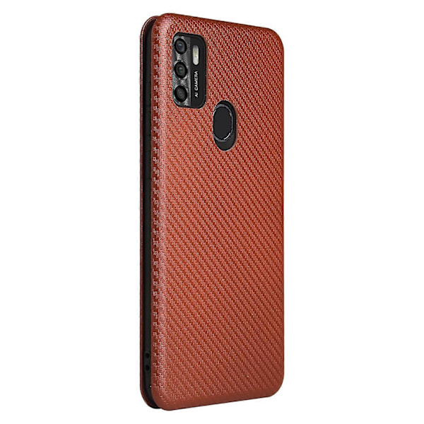 För ZTE Blade A7s 2020 Kolfibertextur Horisontell Flip TPU + PC + PU Läderfodral med Kortplats Brown